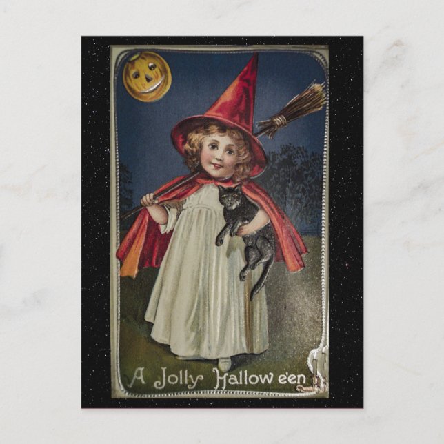 Halloween Vintage Funny Cat Illustration Vykort (Framsida)