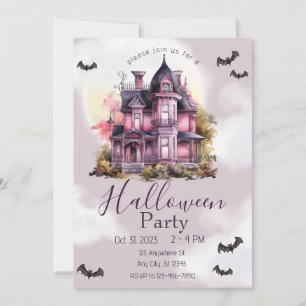 Halloween Vintage Gothic House Rosa Inbjudningar