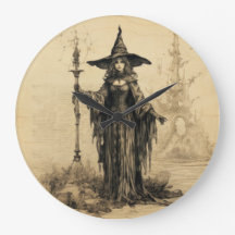 Halloween Vintage Gothic Witch Large Clock