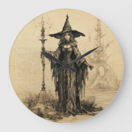 Halloween Vintage Gothic Witch Large Clock Stor Klocka