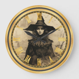 Halloween Vintage Gothic Witch Large Clock Stor Klocka