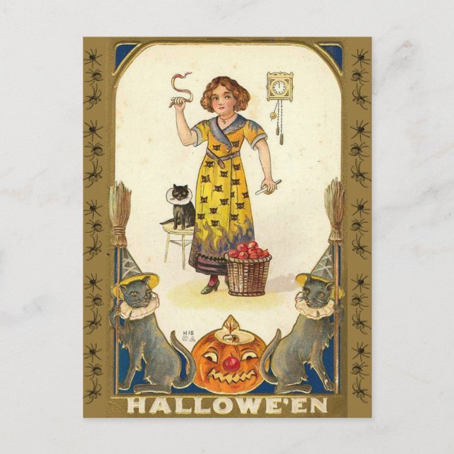Halloween-Vintage-intag Vykort (Framsida)