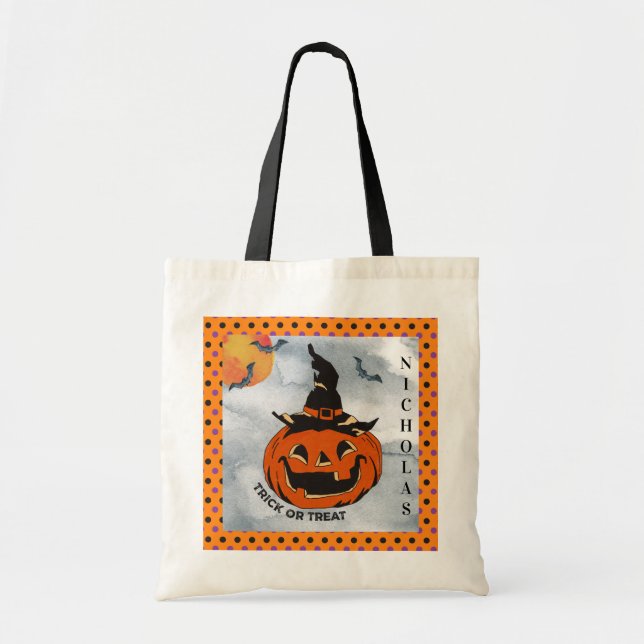 Halloween Vintage Jack O'Lantern Bus eller godis Tygkasse (Framsidan)