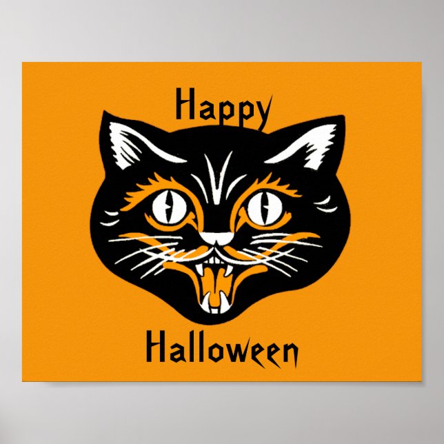 Halloween Vintage Katt Ansikte Affisch (Framsidan)