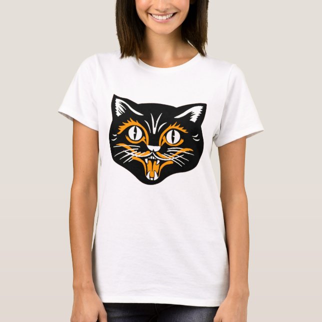 Halloween Vintage Katt Ansikte T-shirt (Framsida)