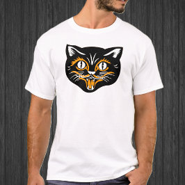 Halloween Vintage Katt Ansikte T Shirt