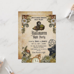 Halloween Vintage kuslig häxhatt kittel Inbjudningar