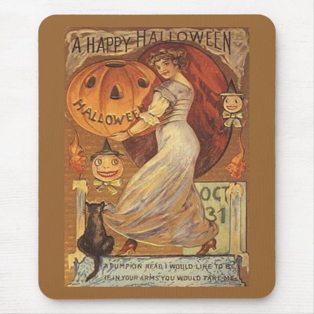 Halloween-Vintage Kvinnor och Jack o'Lantern Musmatta (Framsidan)