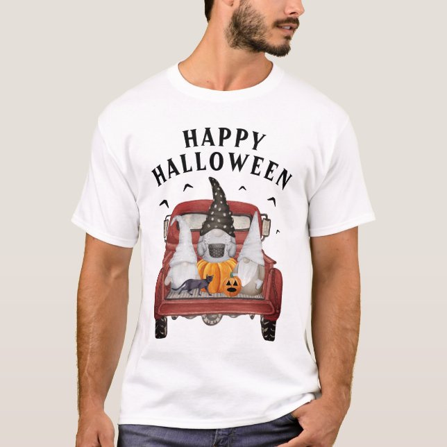 Halloween Vintage Lastbil Gnomes T-Shirt (Framsida)