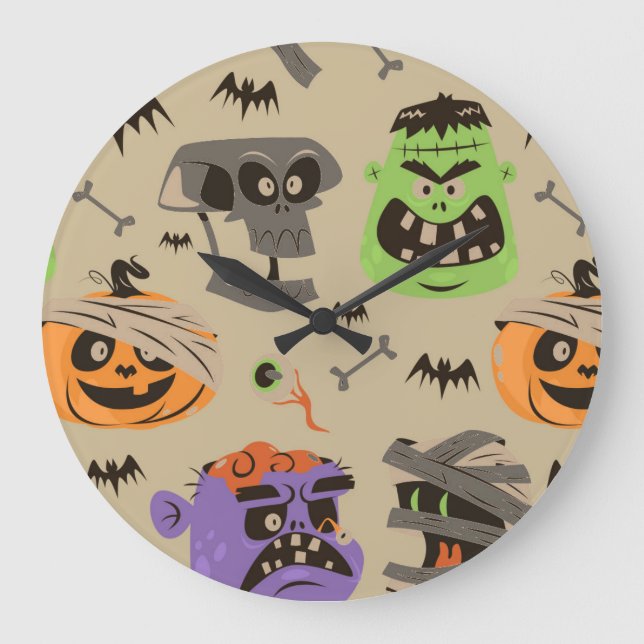 Halloween Vintage Mönster Large Clock Stor Klocka (Framsida)