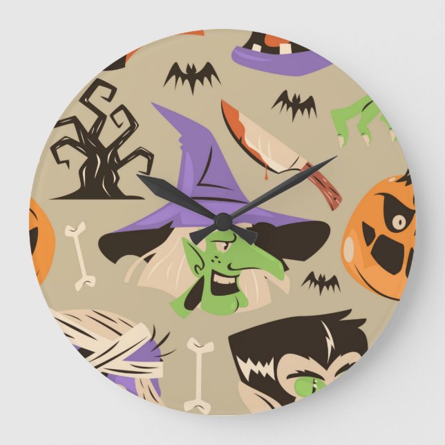 Halloween Vintage Mönster Stor Klocka (Framsida)