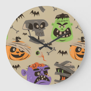 Halloween Vintage Mönster Stor Klocka