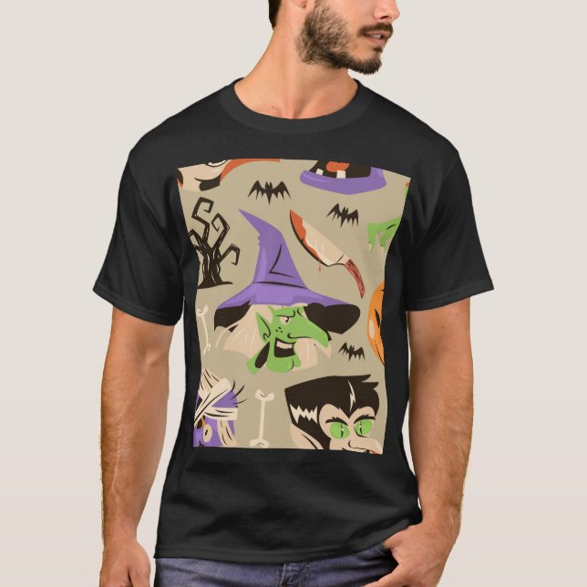 Halloween Vintage Mönster T-Shirt (Framsida)