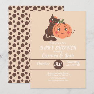 Halloween Vintage Pumpa Katt Retro Babyfirande Inbjudningar