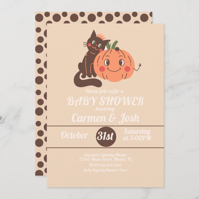 Halloween Vintage Pumpkin Retro Baby Shower Inbjudningar (Fram/baksida)
