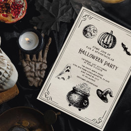 Halloween Vintage Pumpkin Witch Party Inbjudningar