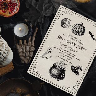 Halloween Vintage Pumpkin Witch Party Inbjudningar