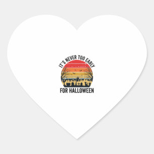 Halloween Vintage Solnedgång Kyrkogård Katt Vektor Hjärtformat Klistermärke
