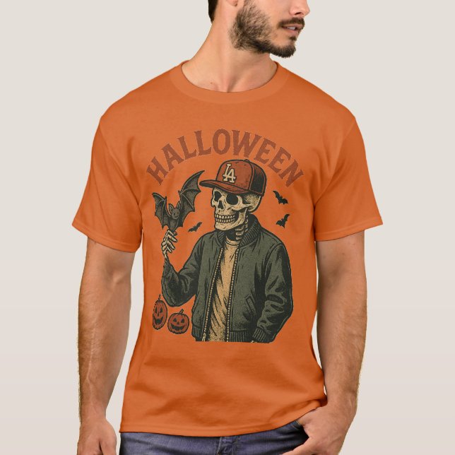 Halloween Vintage - Spooky Skeleton  T Shirt (Framsida)