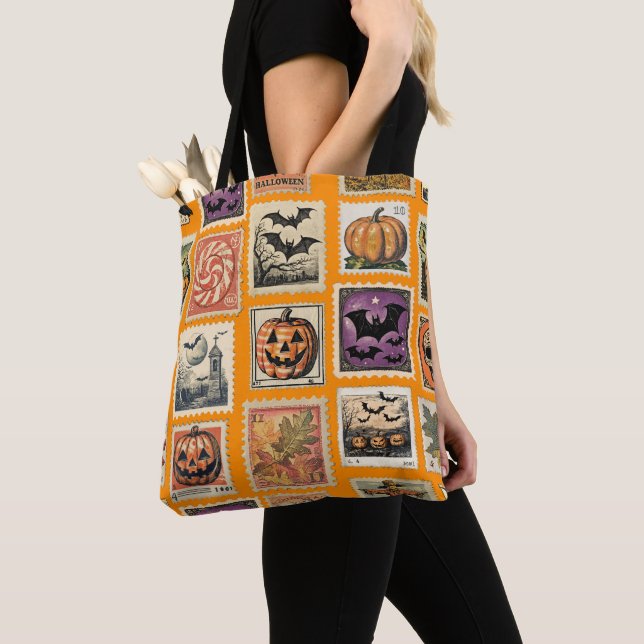 Halloween Vintage Stamp Pattern Tote Bag Tygkasse (Närbild)