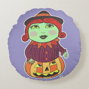 Halloween Vintage Witch Classic Drawn Art Lila Rund Kudde