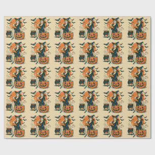 Halloween Vintage Witch på Pumpkin Fladdermus Caul Presentpapper