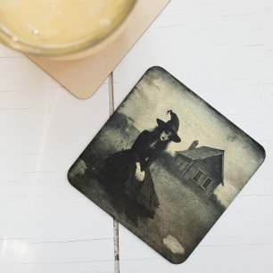 Halloween Vintage Witch Underlägg Papper Kvadrat