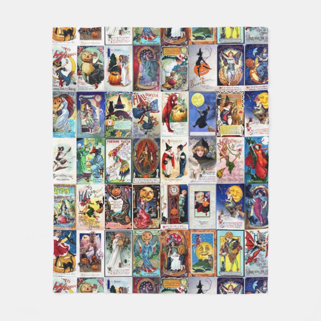 Halloween vintagevykort fleecefilt (Framsidan)