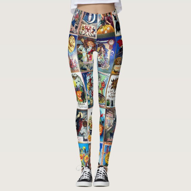 Halloween vintagevykort leggings (Framsida)