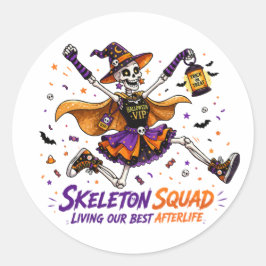 Halloween VIP-Skelettgäng Grafisk Runt Klistermärke