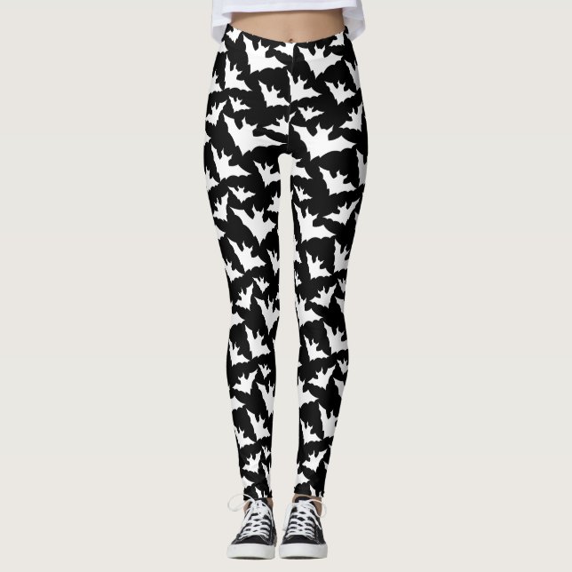Halloween vit fladdermus svartvit coola-scoky möns leggings (Framsida)