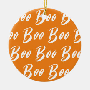 Halloween vit orange boo text mönster julgransprydnad keramik