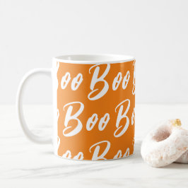 Halloween vit orange boo text mönster kaffemugg