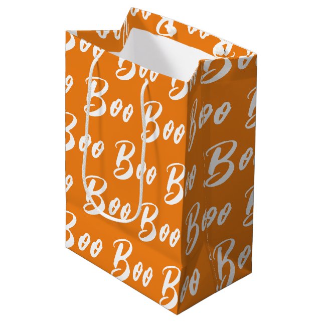 Halloween vit orange boo textmönster (Framsidan Vinklad)