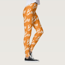 Halloween vit orange boo textmönster leggings