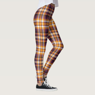 Halloween Vit, Orange & Lila Rutigt Mönster Leggings
