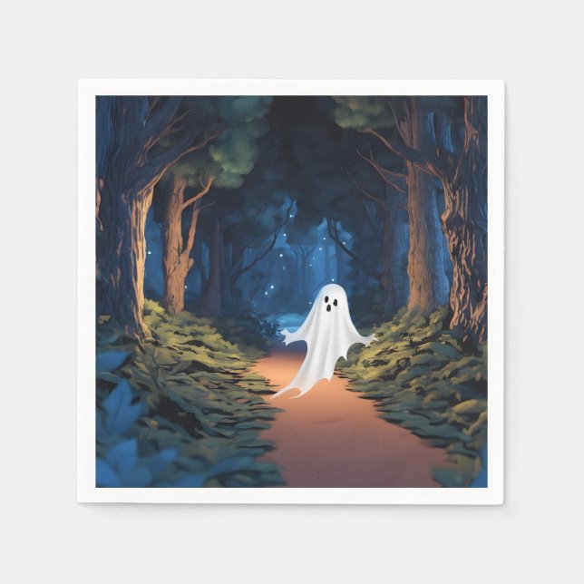 Halloween Vit Spöke I Skog Pappersservett (Framsidan)