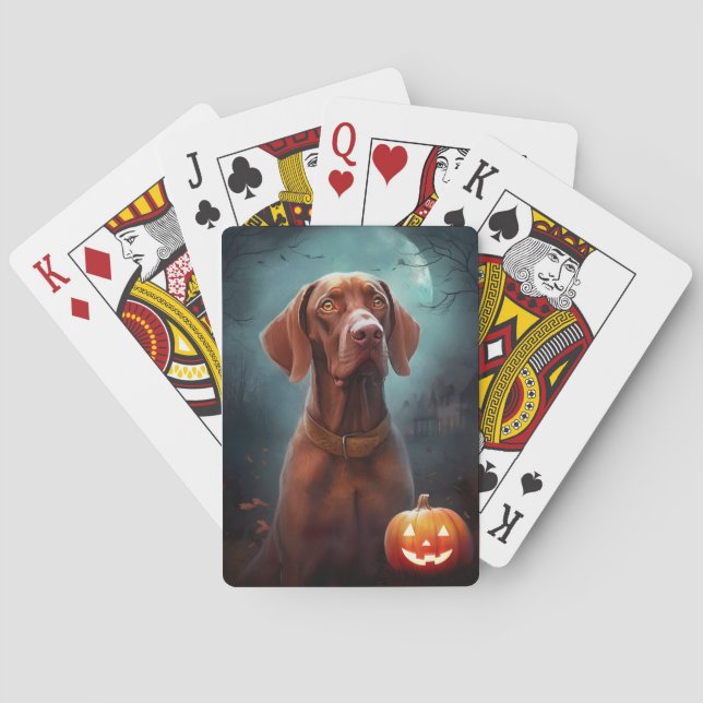 Halloween Vizsla Med Pumpa Skräckinjagande Casinokort (Baksidan)