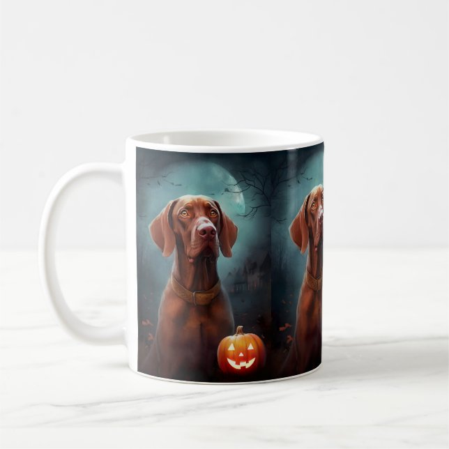 Halloween Vizsla med pumpor Scary Kaffemugg (Vänster)
