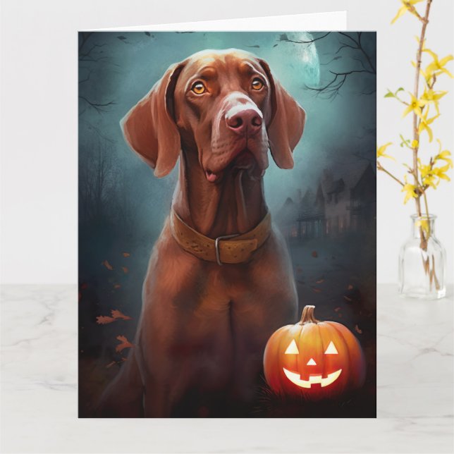 Halloween Vizsla med pumpor Scary Kort (Gul blomma)