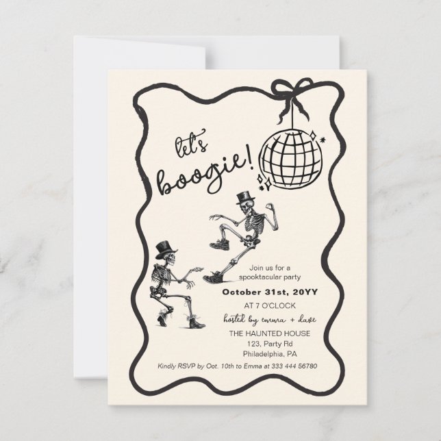Halloween Vuxen Dancing Party skeletons disco boll Meddelande (Framsida)
