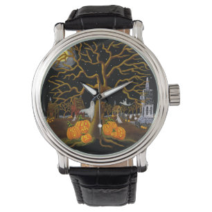 Halloween vuxen, klocka, spöken, jack o lantern armbandsur