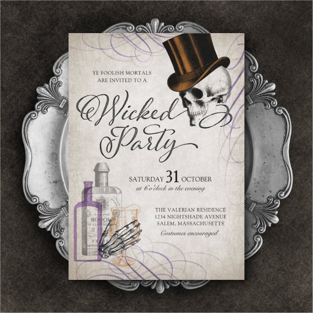 Halloween Vuxen Party Vintage Skull Inbjudningar (Skapare uppladdad)