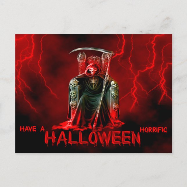 Halloween-vykort/Grim Reeper med åtdragning Vykort (Framsida)