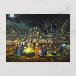 Halloween-vykort, häxor runt kauldron vykort