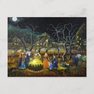 Halloween-vykort, häxor runt kauldron vykort