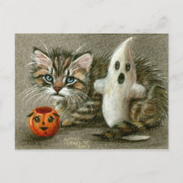 Halloween-vykort Katt Ghost Pumpkin Art Vykort