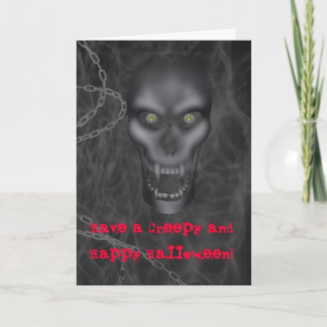 Halloween - vykort med Creepy Skull, gratulationsk (Framsida)
