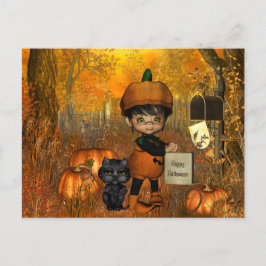 Halloween-vykort med liten pojke och pumpor vykort