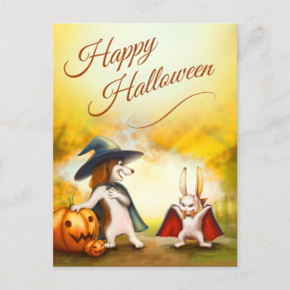 Halloween-vykort med söta djur helg vykort